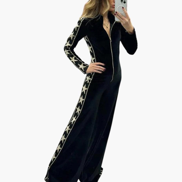 Trendy Velvet Star-Print Jumpsuit for Women - MayfairMode