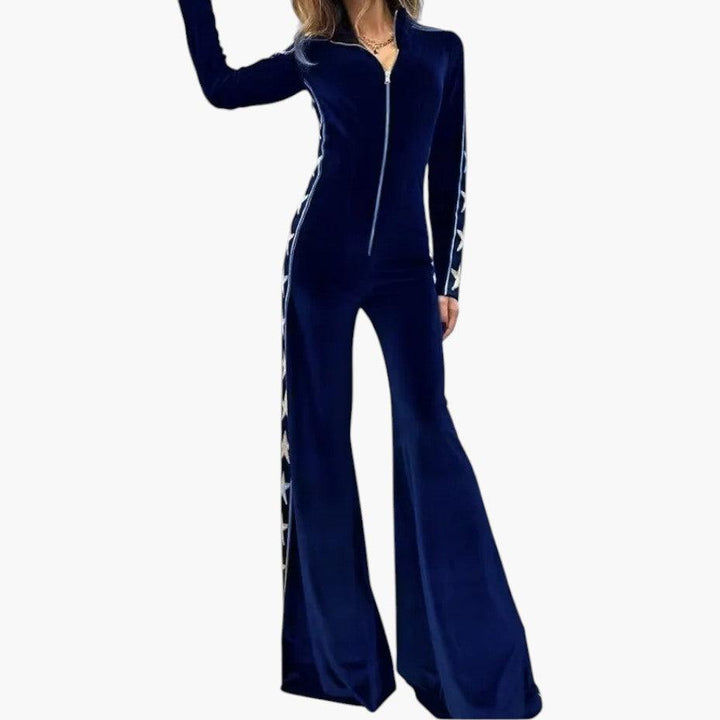 Trendy Velvet Star-Print Jumpsuit for Women - MayfairMode