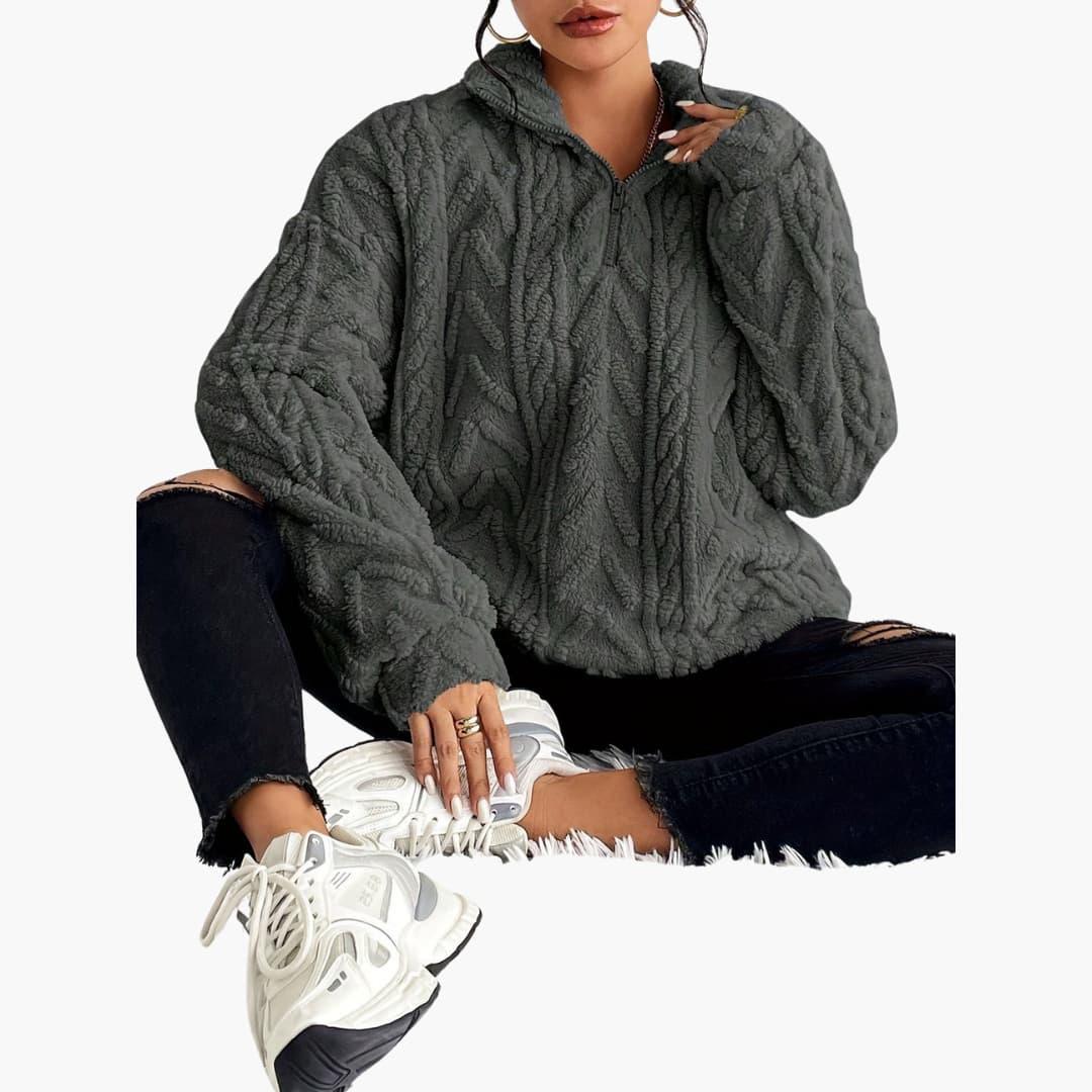 Luxe Cable-Knit Fleece Sweatshirt for Women - MayfairMode