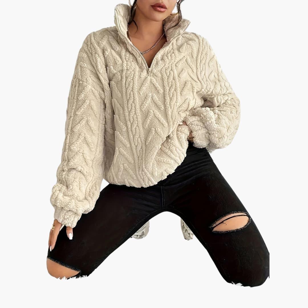 Luxe Cable-Knit Fleece Sweatshirt for Women - MayfairMode