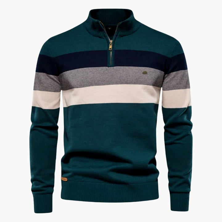 Retro Zip-Up Sweater with Bold Stripes for Men - MayfairMode