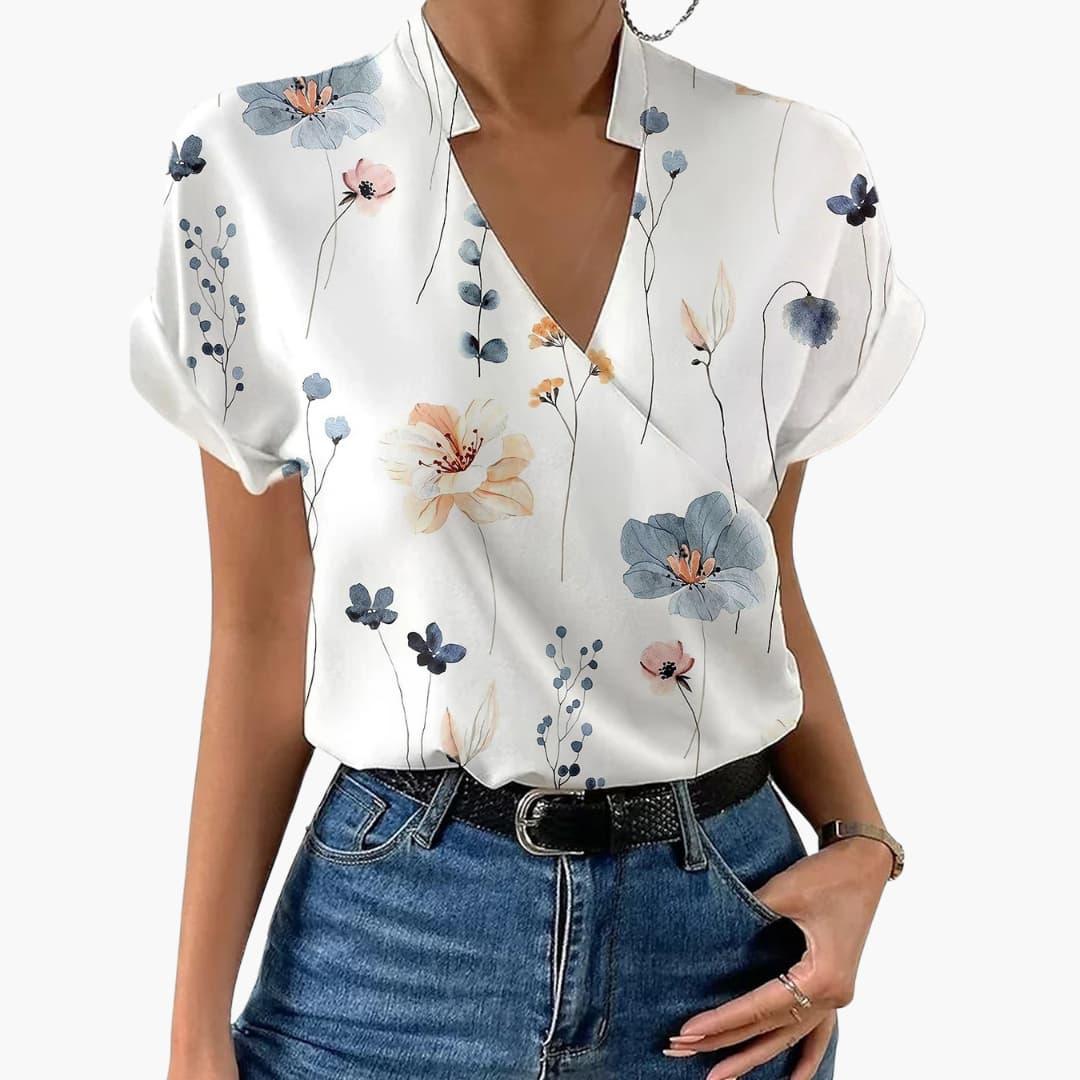 Trendy Floral V-Neck Blouse for Women - MayfairMode