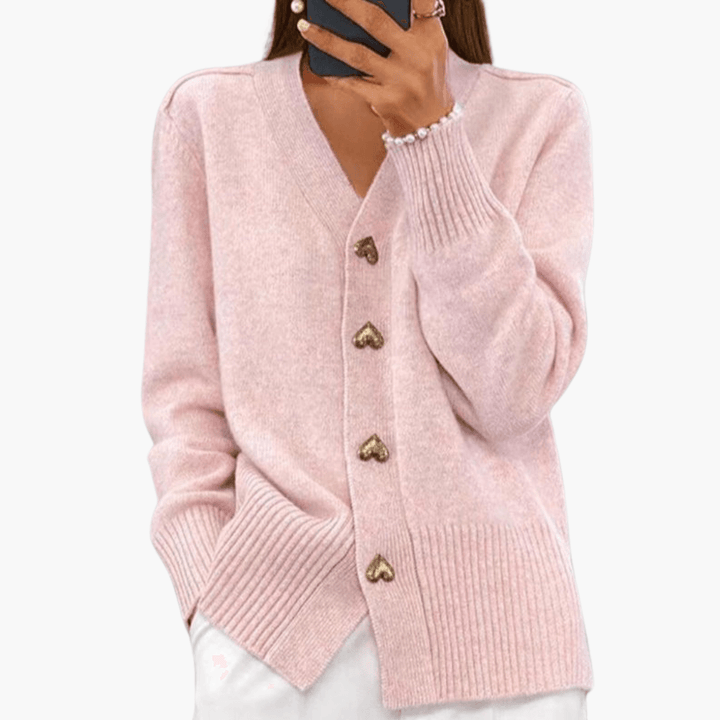 Stylish Cardigan with Heart Buttons for Women - MayfairMode