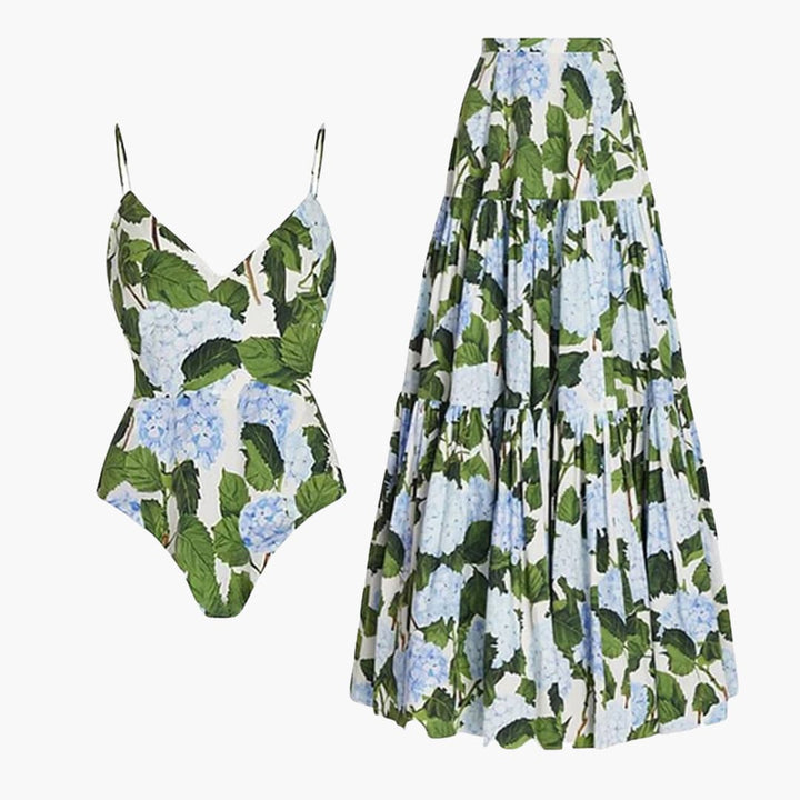 Stylish Floral Swimsuit with Skirt for Women - MayfairMode