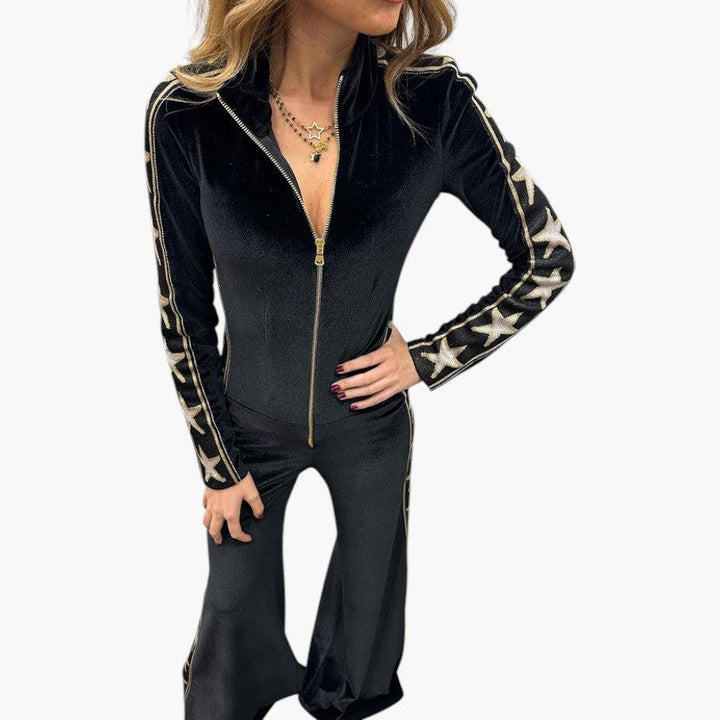 Trendy Velvet Star-Print Jumpsuit for Women - MayfairMode