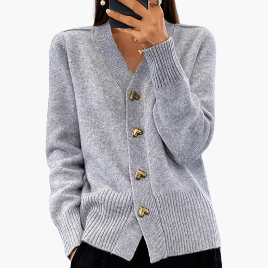 Stylish Cardigan with Heart Buttons for Women - MayfairMode