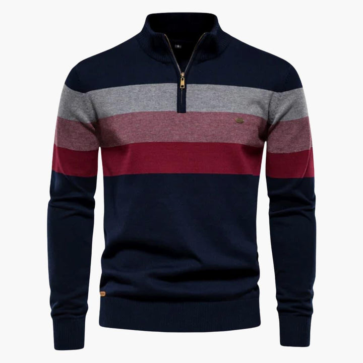 Retro Zip-Up Sweater with Bold Stripes for Men - MayfairMode