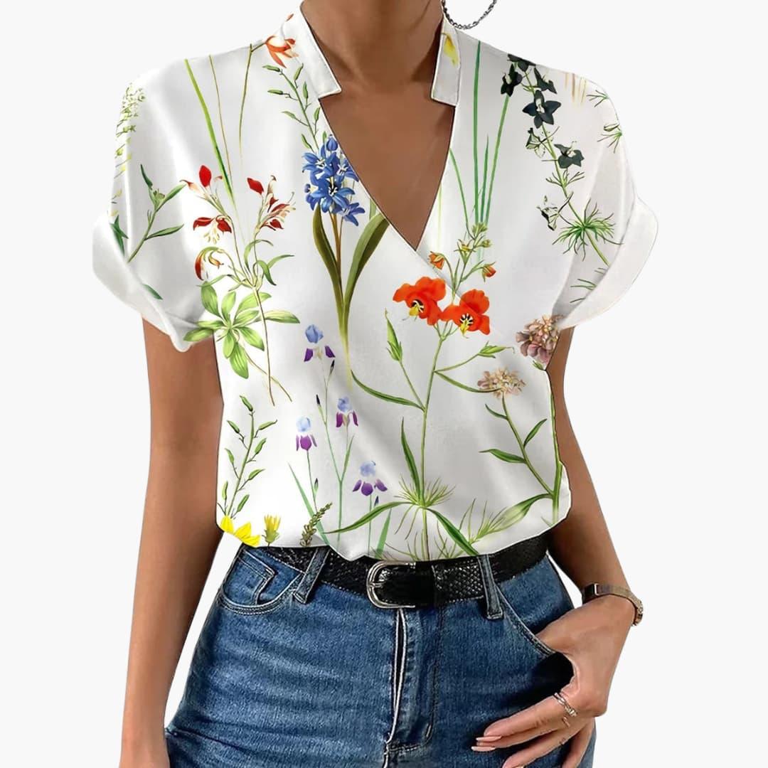 Trendy Floral V-Neck Blouse for Women - MayfairMode