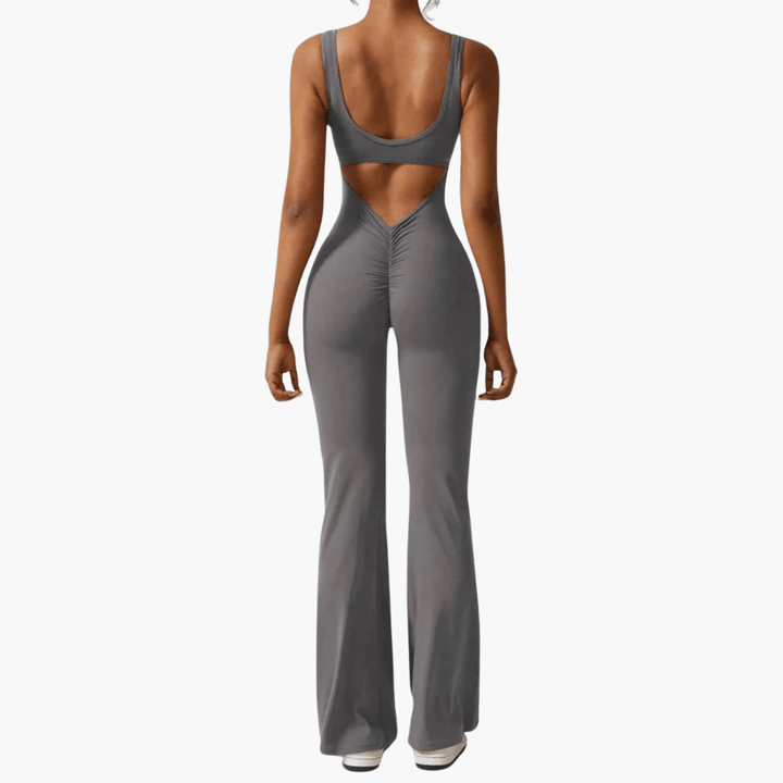 Elegant V-Back Flared Jumpsuit for Women - MayfairMode