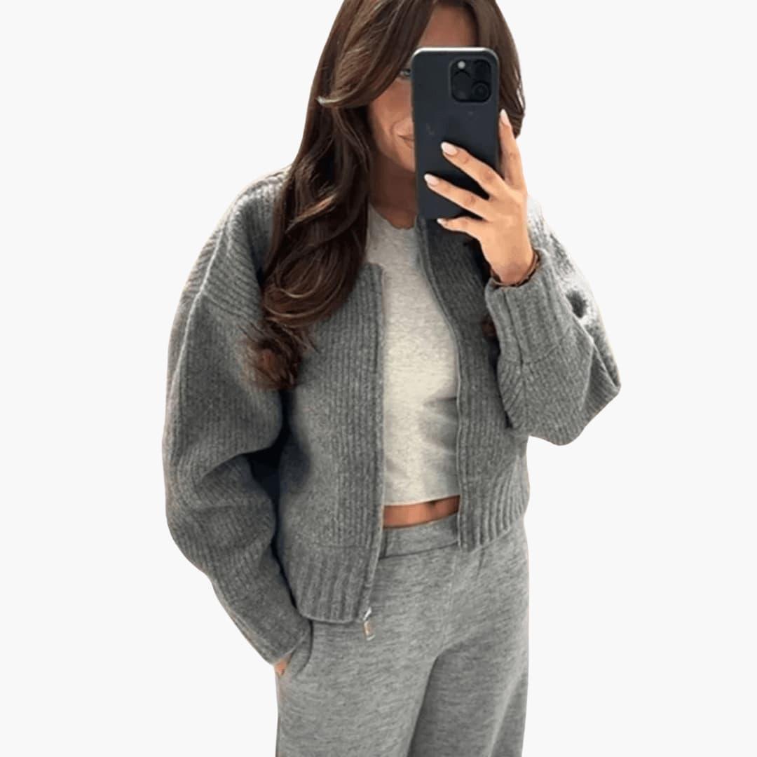 Cozy Cropped Knitted Cardigan for Women - MayfairMode