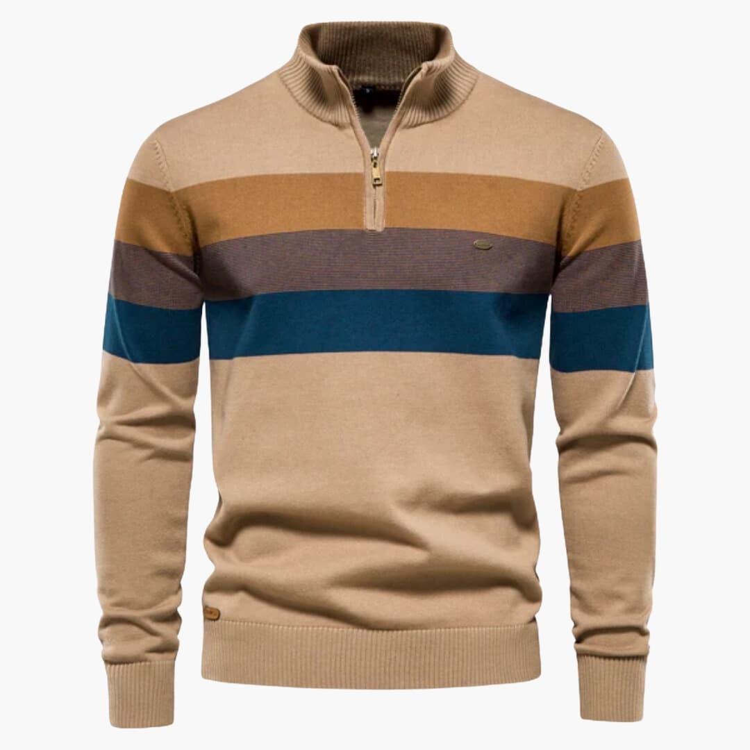 Retro Zip-Up Sweater with Bold Stripes for Men - MayfairMode