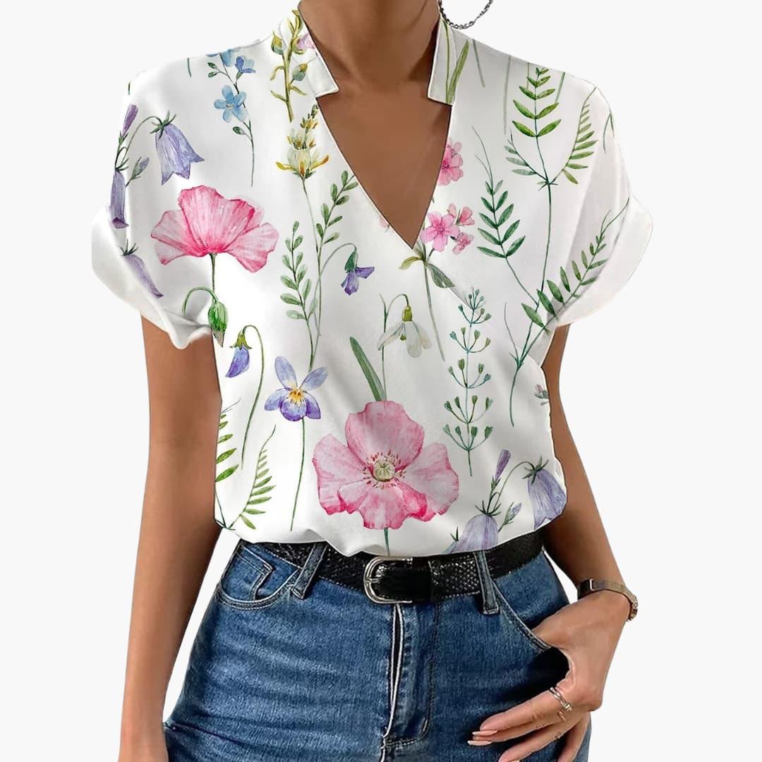 Trendy Floral V-Neck Blouse for Women - MayfairMode