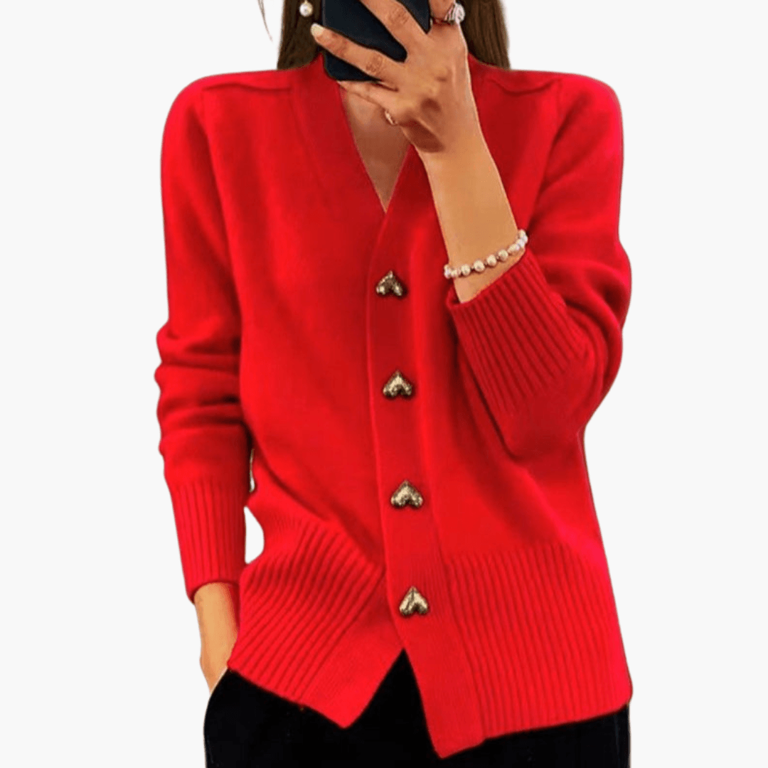 Stylish Cardigan with Heart Buttons for Women - MayfairMode