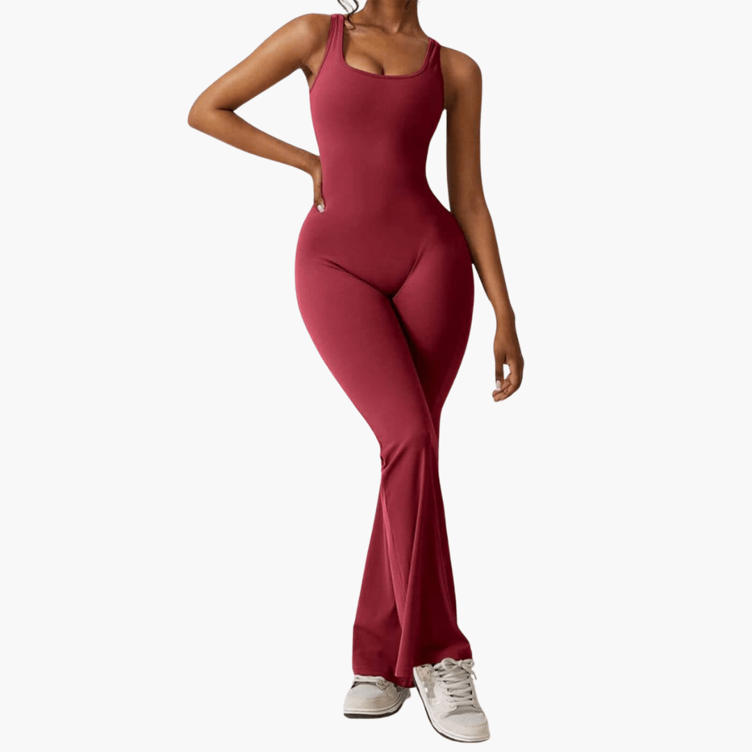 Elegant V-Back Flared Jumpsuit for Women - MayfairMode