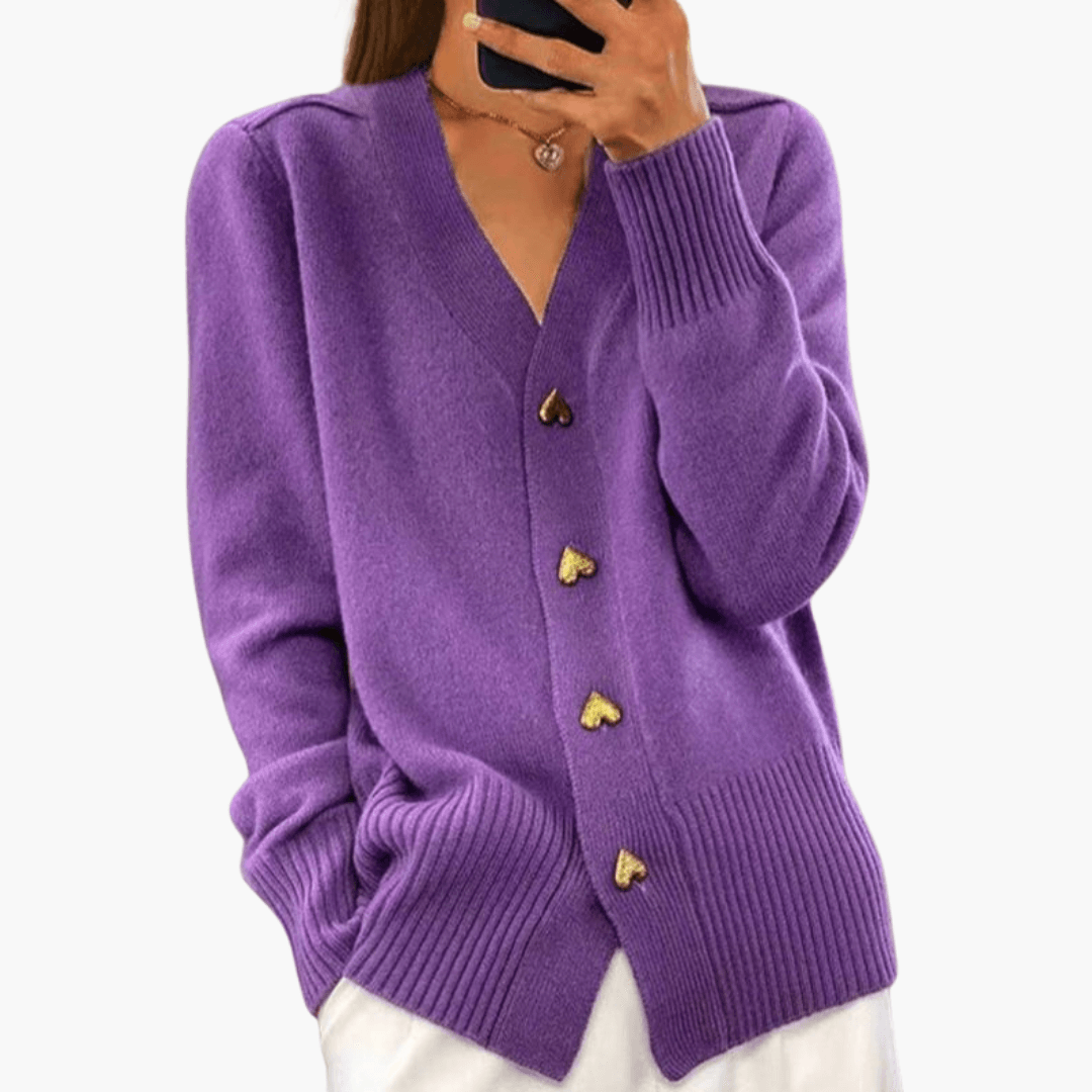 Stylish Cardigan with Heart Buttons for Women - MayfairMode