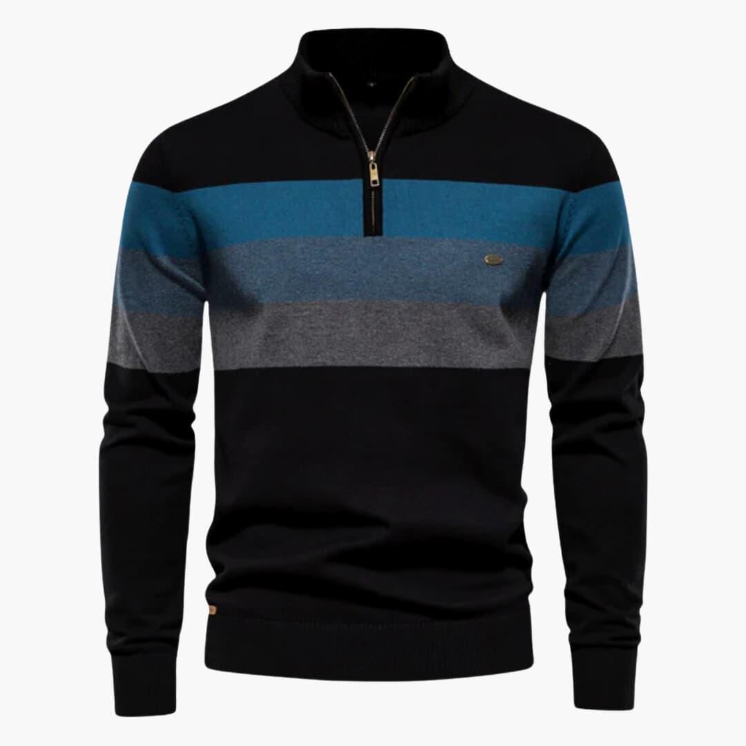 Retro Zip-Up Sweater with Bold Stripes for Men - MayfairMode