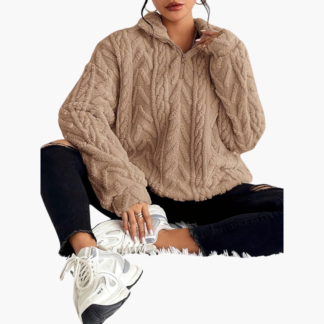 Luxe Cable-Knit Fleece Sweatshirt for Women - MayfairMode