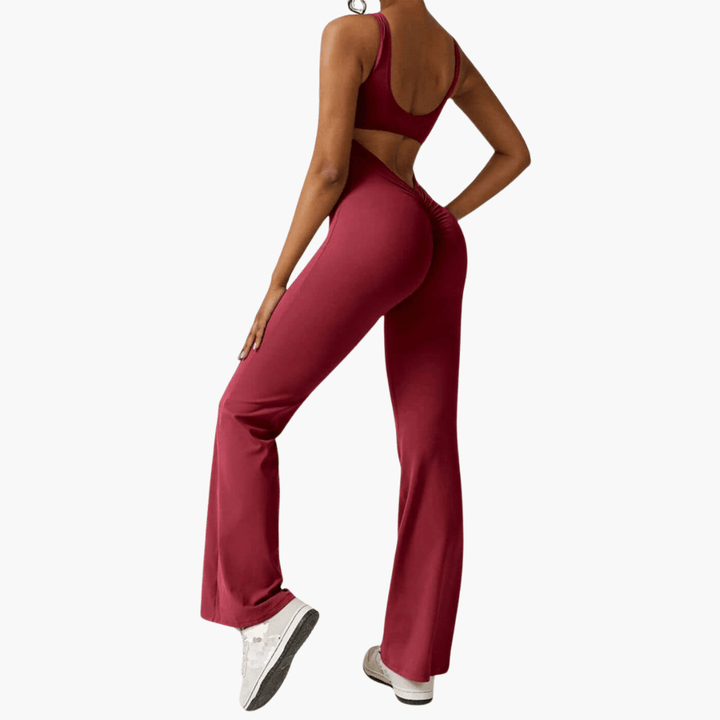 Elegant V-Back Flared Jumpsuit for Women - MayfairMode