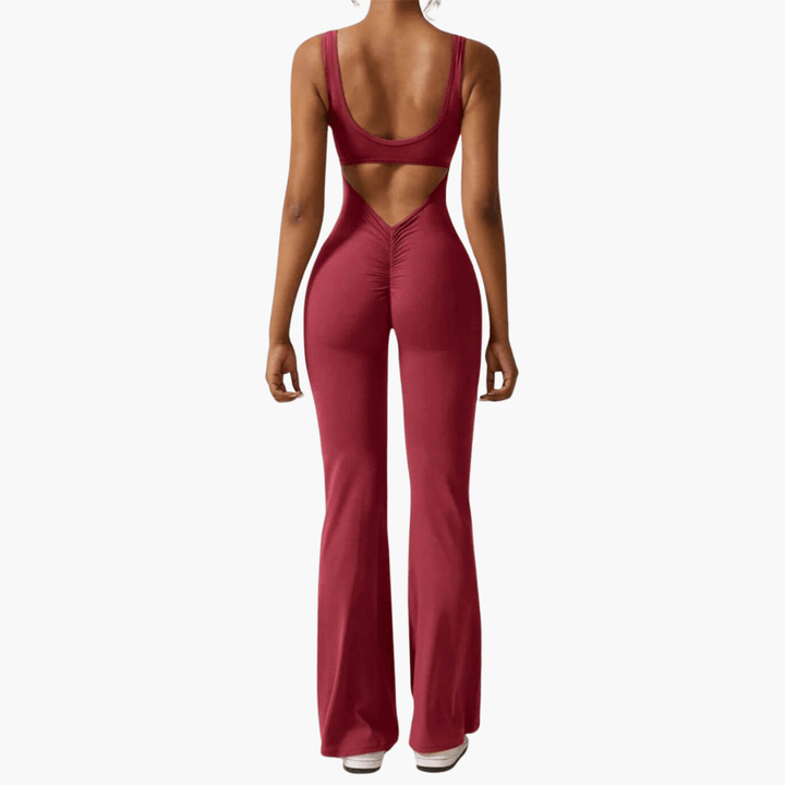 Elegant V-Back Flared Jumpsuit for Women - MayfairMode