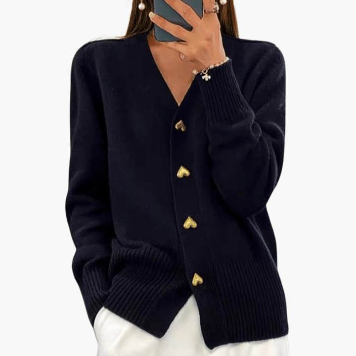 Stylish Cardigan with Heart Buttons for Women - MayfairMode