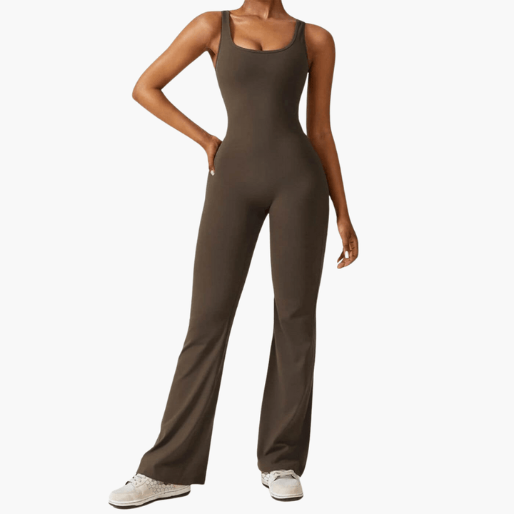 Elegant V-Back Flared Jumpsuit for Women - MayfairMode