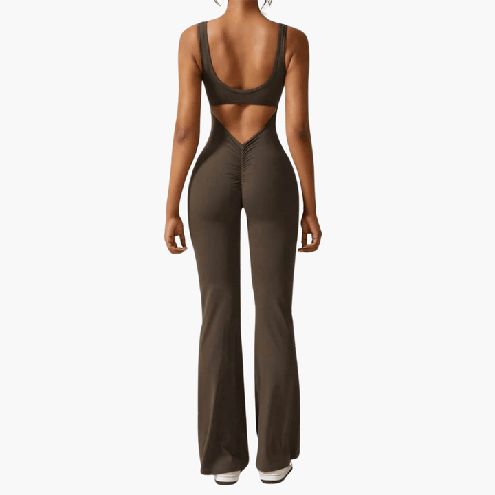 Elegant V-Back Flared Jumpsuit for Women - MayfairMode