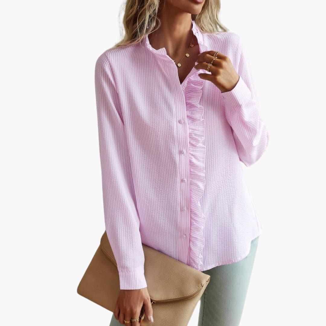 Trendy Ruffle Striped Blouse for Women - MayfairMode