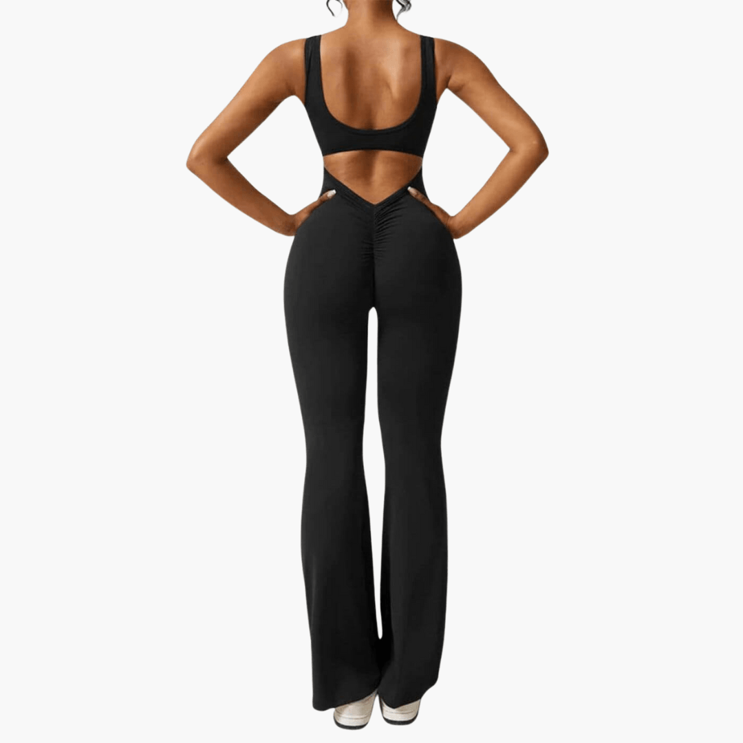 Elegant V-Back Flared Jumpsuit for Women - MayfairMode