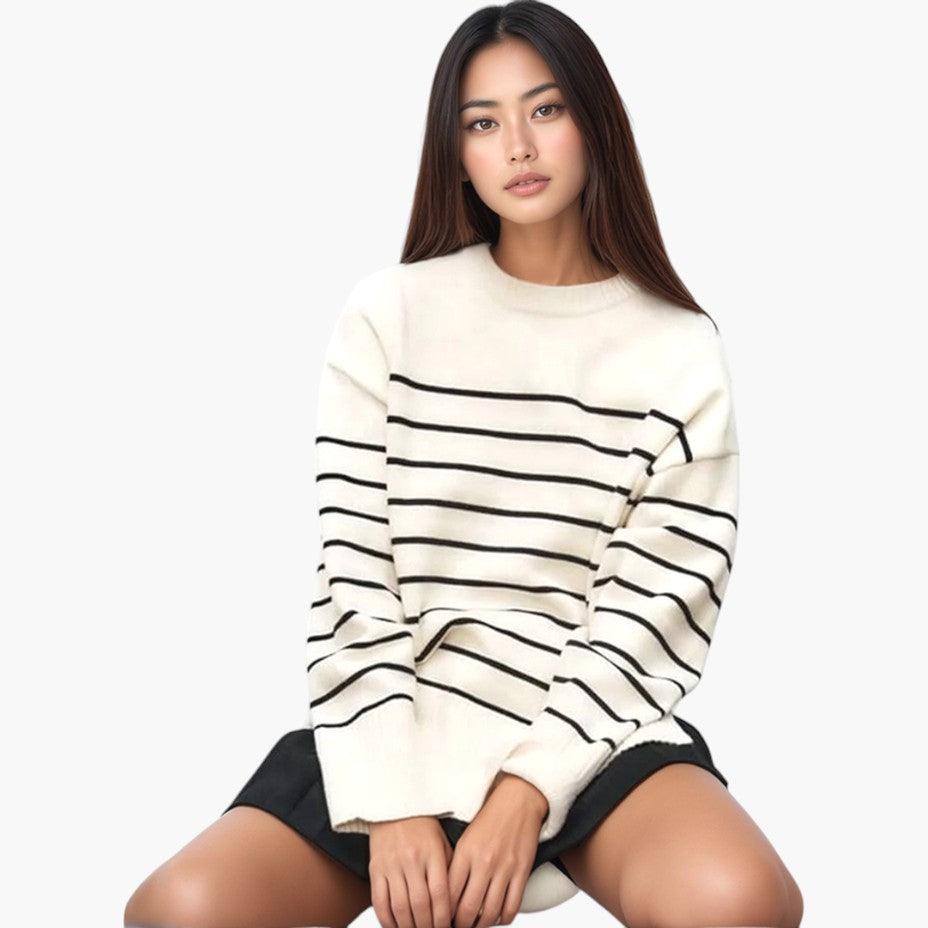 Classic Striped Crew Neck Jumper for Women - MayfairMode