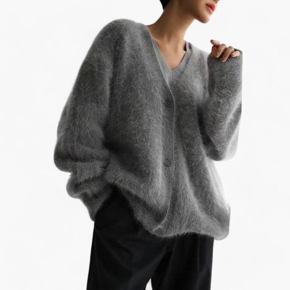 Luxe Fluffy sweater with V-neck for Women - MayfairMode