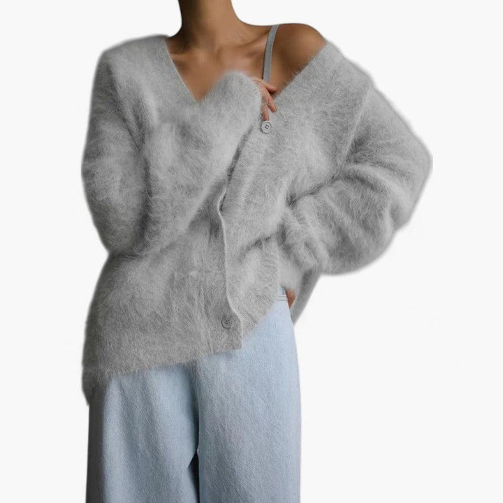 Luxe Fluffy sweater with V-neck for Women - MayfairMode