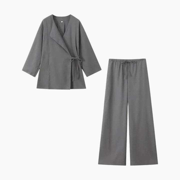 Elegant Kimono Top & High-Waist Trousers Set for Women - MayfairMode