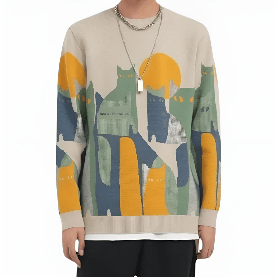 Bold Abstract Cat Print Jumper for Men - MayfairMode