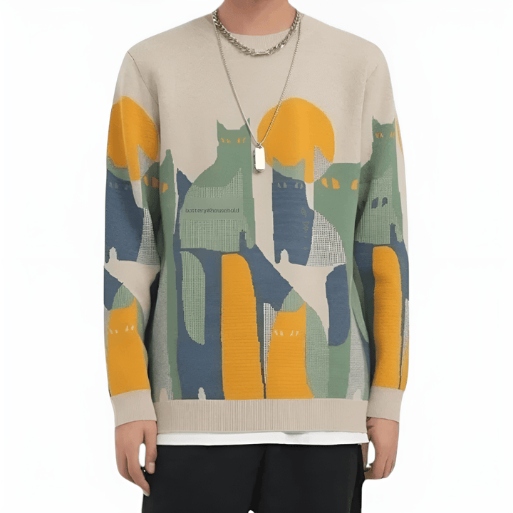 Bold Abstract Cat Print Jumper for Men - MayfairMode