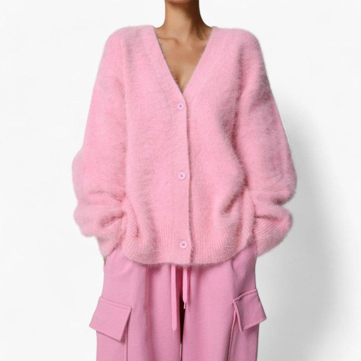 Luxe Fluffy sweater with V-neck for Women - MayfairMode